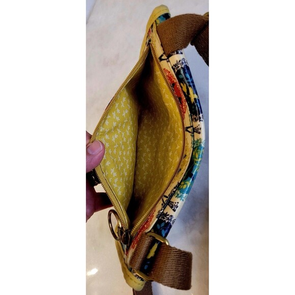Fossil Coated Canvas Yellow Birds Trees Crossbody Purse Vintage - Picture 5 of 14